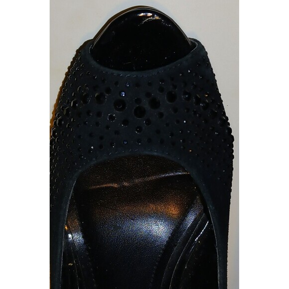 WHBM Black Sequined Stiletto Heels Pumps 4.5" Sz 6M Sexy Chic Peep-Toe Evening - Picture 8 of 13
